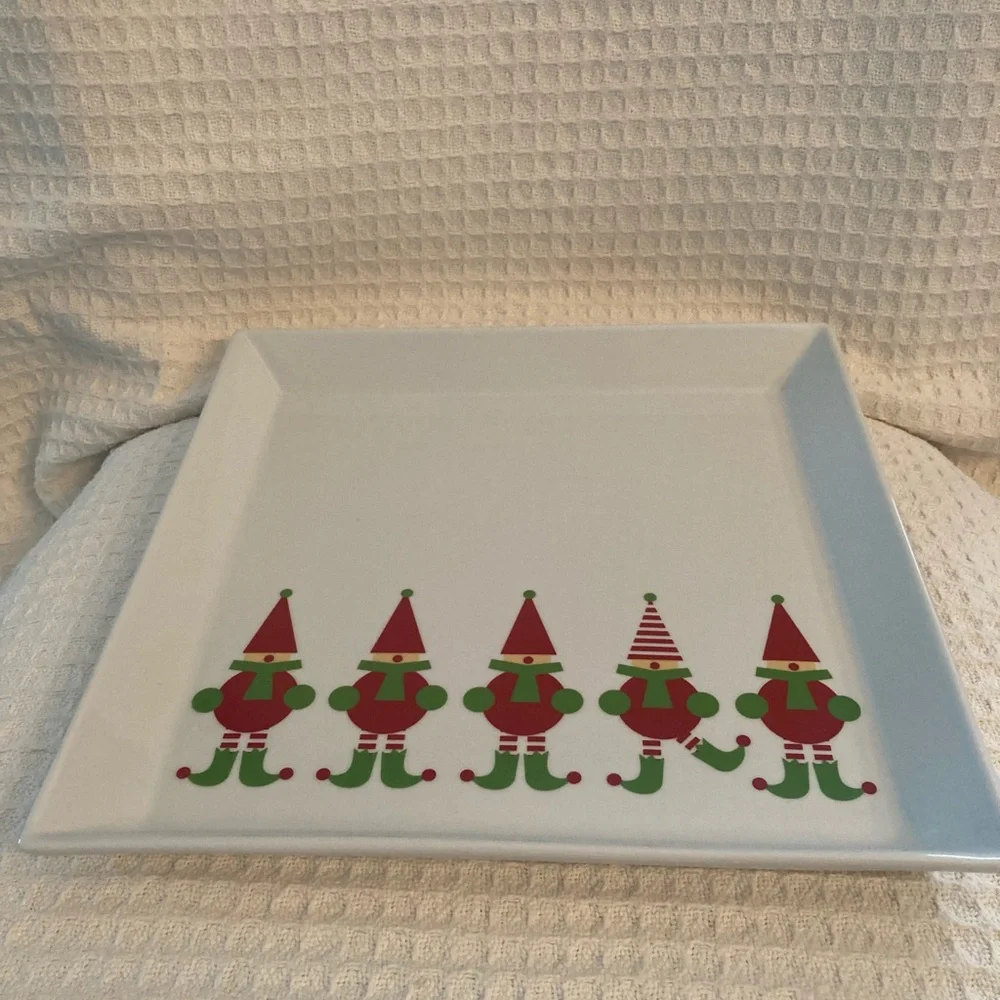 Crate&Barrel Jingle Elf 12” Porcelain Serving Platter New With Tags